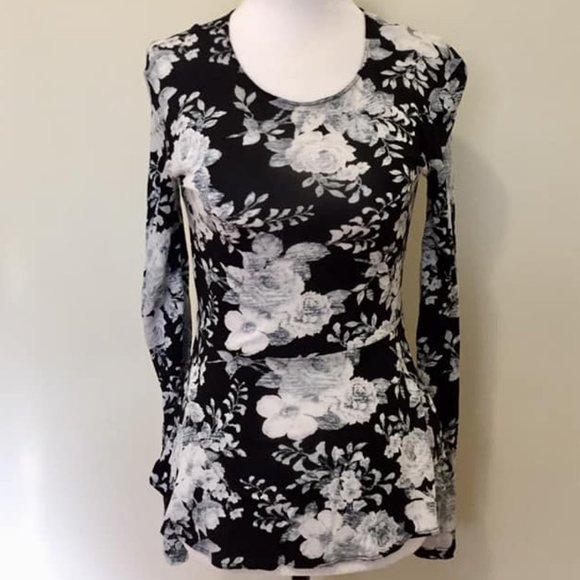 Wilfred 'Fabre' Peplum Black Floral Print Top XS